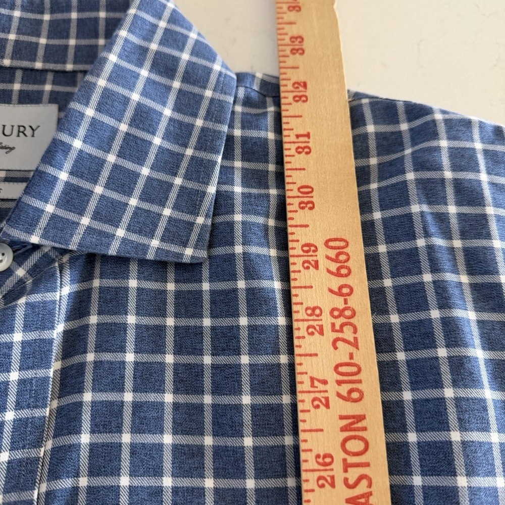 LEDBURY Slim Fit 100% Cotton Blue Herringbone Check Dress Shirt 17.5 34/35 - Picture 7 of 7